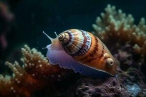 Snail underwater move. Generate Ai photo