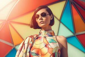 Woman model futurism colorful style. Generate Ai photo