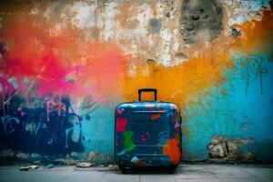 Suitcase wall colorful. Generate Ai photo