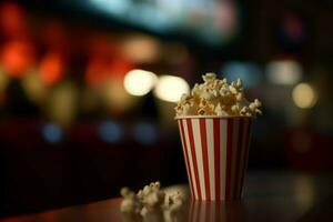 Popcorn movie snack blurred. Generate Ai photo