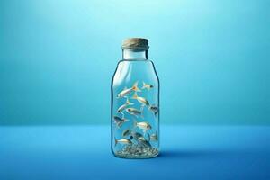 Fish swim small bottle. Generate Ai photo