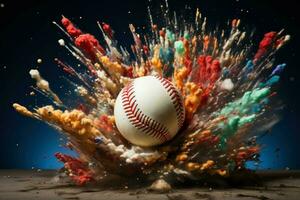 Powerful baseball bat explosion ball. Generate Ai photo