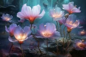 Vibrant fantasy flowers. Generate Ai photo