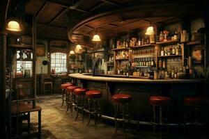 Rustic Bar interior vintage loft. Generate Ai photo