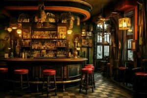 Nostalgic Bar interior vintage loft. Generate Ai photo