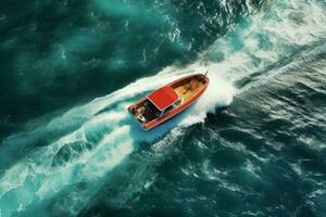 Waves boating top view marine cruise. Generate Ai photo