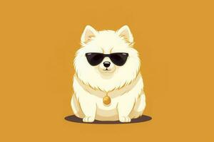 Samoyed cartoon in black sunglasses. Generate Ai photo