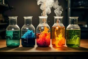 multicolor vistoso vasos de precipitados productos quimicos herramienta. generar ai foto