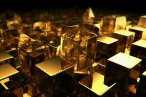 Gold crystals cubes stone. Generate Ai photo