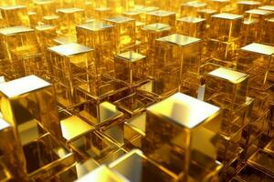 Gold crystals cubes. Generate Ai photo