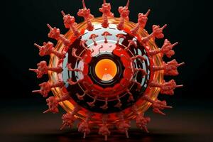 Red virus ball in 3D. Generate Ai photo