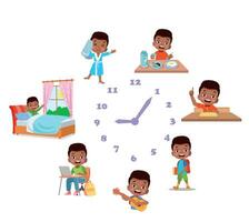 Cartoon kid daily routine activities set vector