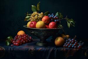 Decorated Lavish Bowl of mix fruits, Generative AI photo