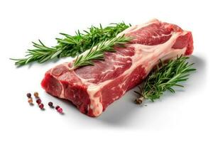 Lamb Ribs meat and herbs isolated on white, Generative AI photo