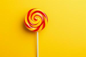 Colorful Lollipop on a Yellow Background. Generated By Ai photo