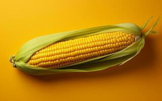 A realistic illustration of a single corn with a minimalist design on a mocca background, Generative Ai photo