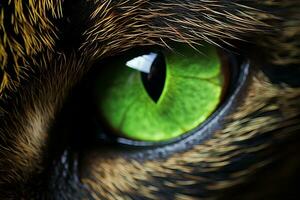 Close-Up of a Green Evil Cat's Eyes. Generative By Ai photo