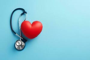 Red Heart-Shaped Hand Exercise Ball with Stethoscope, Generative Ai photo