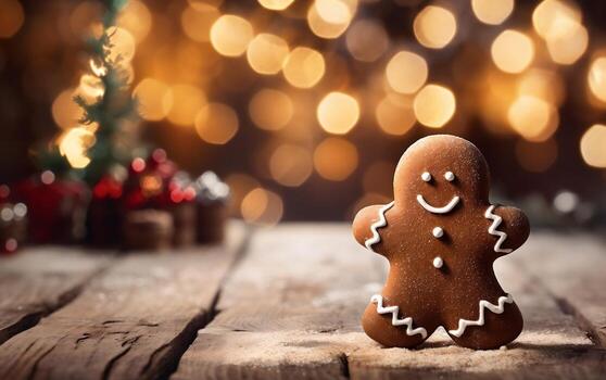 Charming Gingerbread Man's Dance in Cocoa, Generative Ai photo
