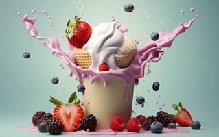 Berry Topped Frozen Yogurt Delight, Generative Ai photo