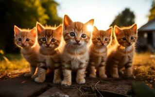 Youthful Cluster of Tiny Teenage Kittens, Generative Ai photo