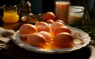 Egg-citing Cooking Begins Uncooked Eggs. Generated By Ai photo