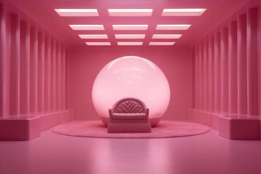 The Pink Room with a Pink Spherical Ball and Soft Lighting, Generative Ai photo