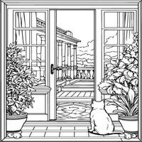 cat sitting on the entrance of the door and looking out vector