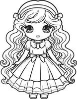 magic girl doll coloring page vector