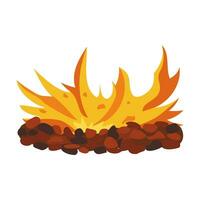 Fire flame with hot coals from wood. Flat fire for lifestyle design. Design element. Vector illustration.