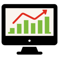 Monitor with growth graph. Flat style. illustration. png
