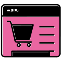 web browser with shopping cart icon ,  illustration. black pink png