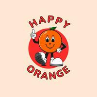 retro cartoon funny characters of orange badge logo design vector