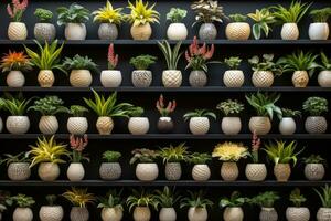 Collection of various houseplants displayed in ceramic pots photo