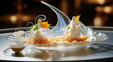 Gourmet dessert high quality dish, molecular cuisine close-up photo