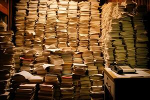 Shelves full of files in an old archive photo