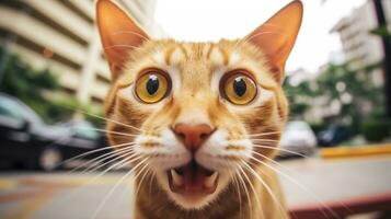 Close-up Photo of a funny shocked Siamese sticking out his tongue. Generative AI