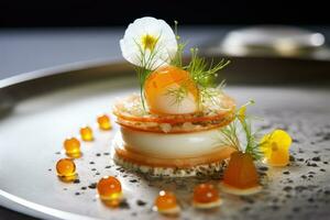 Gourmet breakfast high quality dish, molecular cuisine close-up photo