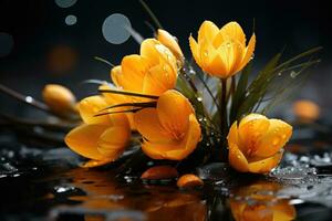 Close-up of yellow crocus flowers photo