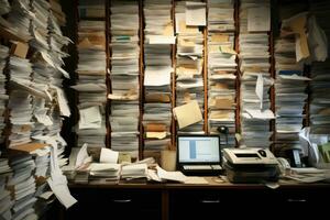 Shelves full of files in an old archive photo