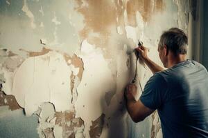 antiguo peladura pintar en un muro, remodelar renovación en un Departamento foto