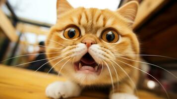 Close-up Photo of a funny shocked Exotic Shorthair sticking out his tongue. Generative AI