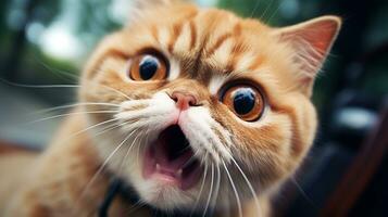 Close-up Photo of a funny shocked Exotic Shorthair sticking out his tongue. Generative AI