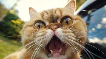 Close-up Photo of a funny shocked Exotic Shorthair sticking out his tongue. Generative AI