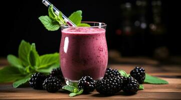 Blackberry smoothie selective focus detox diet food vegetarian food healthy eating concept. photo