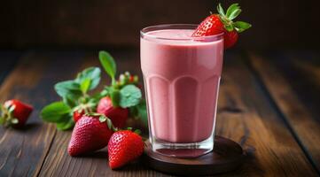 Strawberry smoothie selective focus detox diet food vegetarian food healthy eating concept. photo