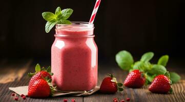 Strawberry smoothie selective focus detox diet food vegetarian food healthy eating concept. photo