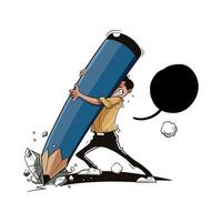 Vector man holding a large pencil. Vector business and motivational theme