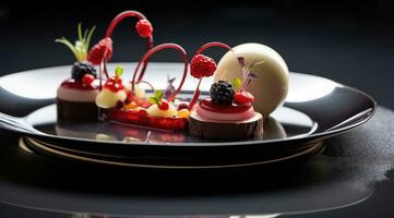 Gourmet dessert high quality dish, molecular cuisine close-up photo