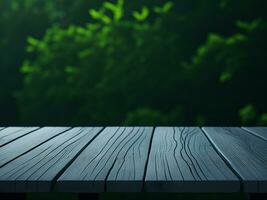 Wooden table and blur tropical white background, product display montage. High quality photo 8k FHD AI generated